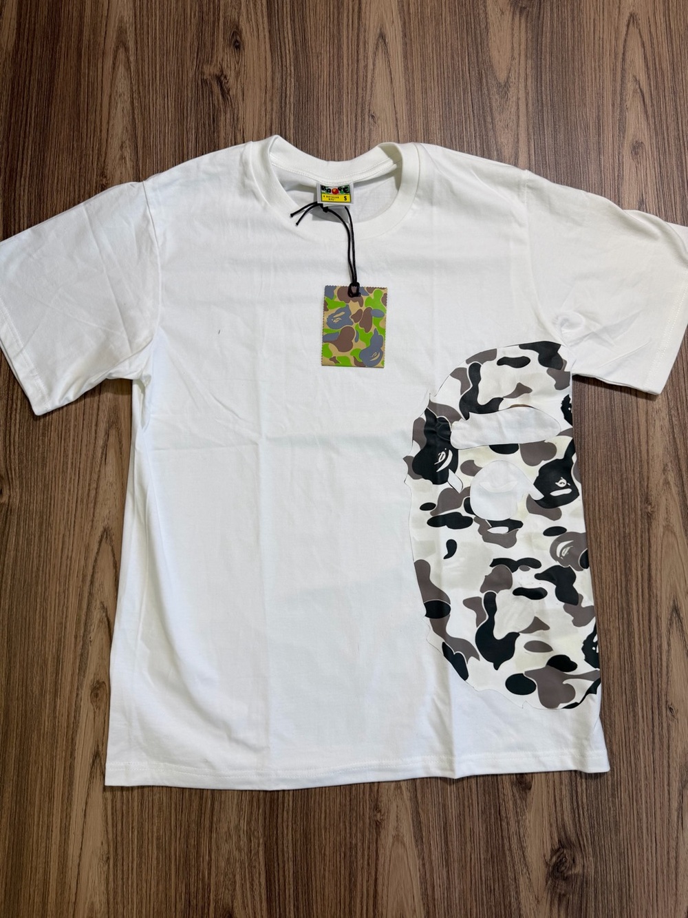 Bape White Short-Sleeve Tee with Side Camo Ape Head